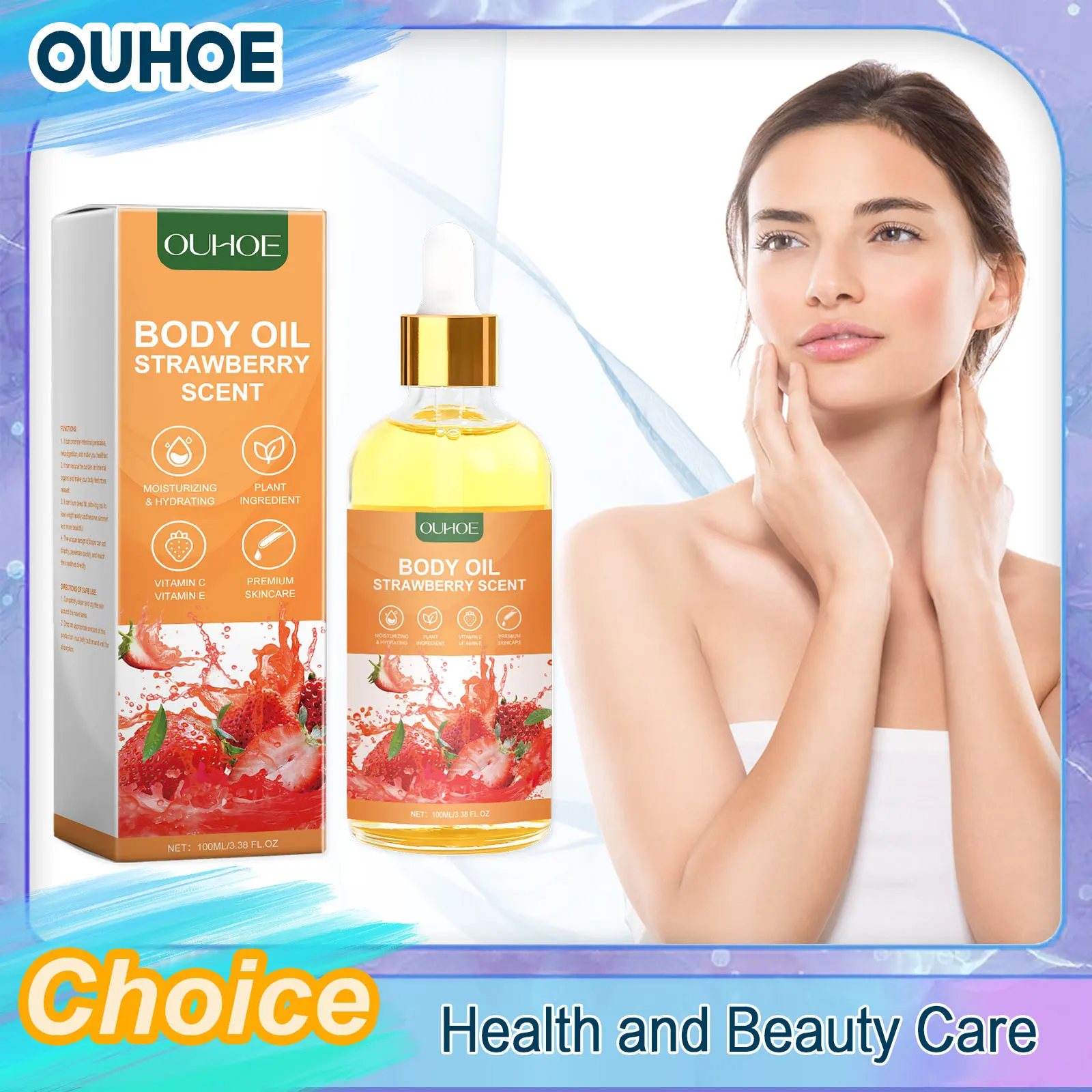 

OUHOE Strawberry Body Oil Lighten Spots Diffuser Aroma Hydrating Whitening Moisturizing Relaxing Massage Natural Essential Oil