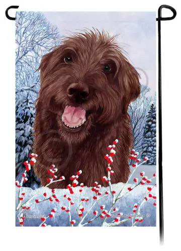 Labradoodle Shaggy Cut Winter Berries Garden Flag