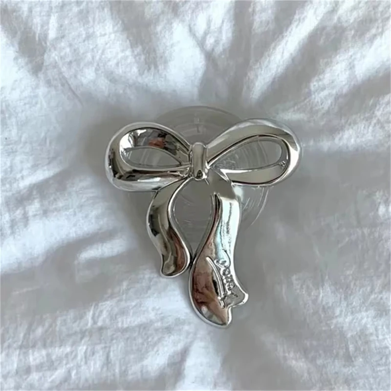 Korean Cute Silvery Bowknot Griptok Clear Phone Finger Ring Holder Stand Support For iPhone Samsung Foldable Socket Girl Bracket image 5