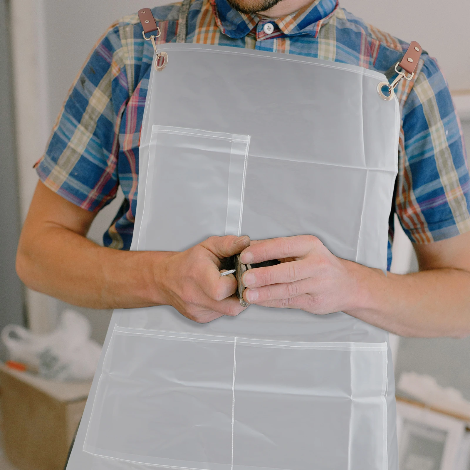 

Clear Waterproof PVC Apron Oil Stain Resistant Seamless Edge No Rust Grooming Hair Stylist Kitchen Workshop Industrial