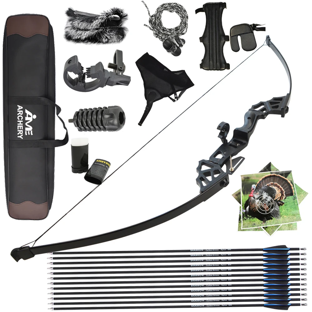 

40 фунтов изогнутый лук Takedown Bow Riser правый прицел для лука с 12 шт. карбоновыми стрелками для уличной охоты и стрельбы по мишеням