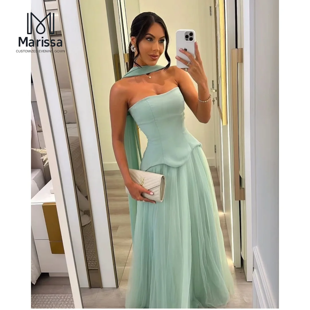 فستان سهرة نسائي من Marissa فساتين نسائية أنيقة على شكل حرف a من التل لحفلات الزفاف فساتين فاخرة مصنوعة حسب الطلب مكشوفة الكتف