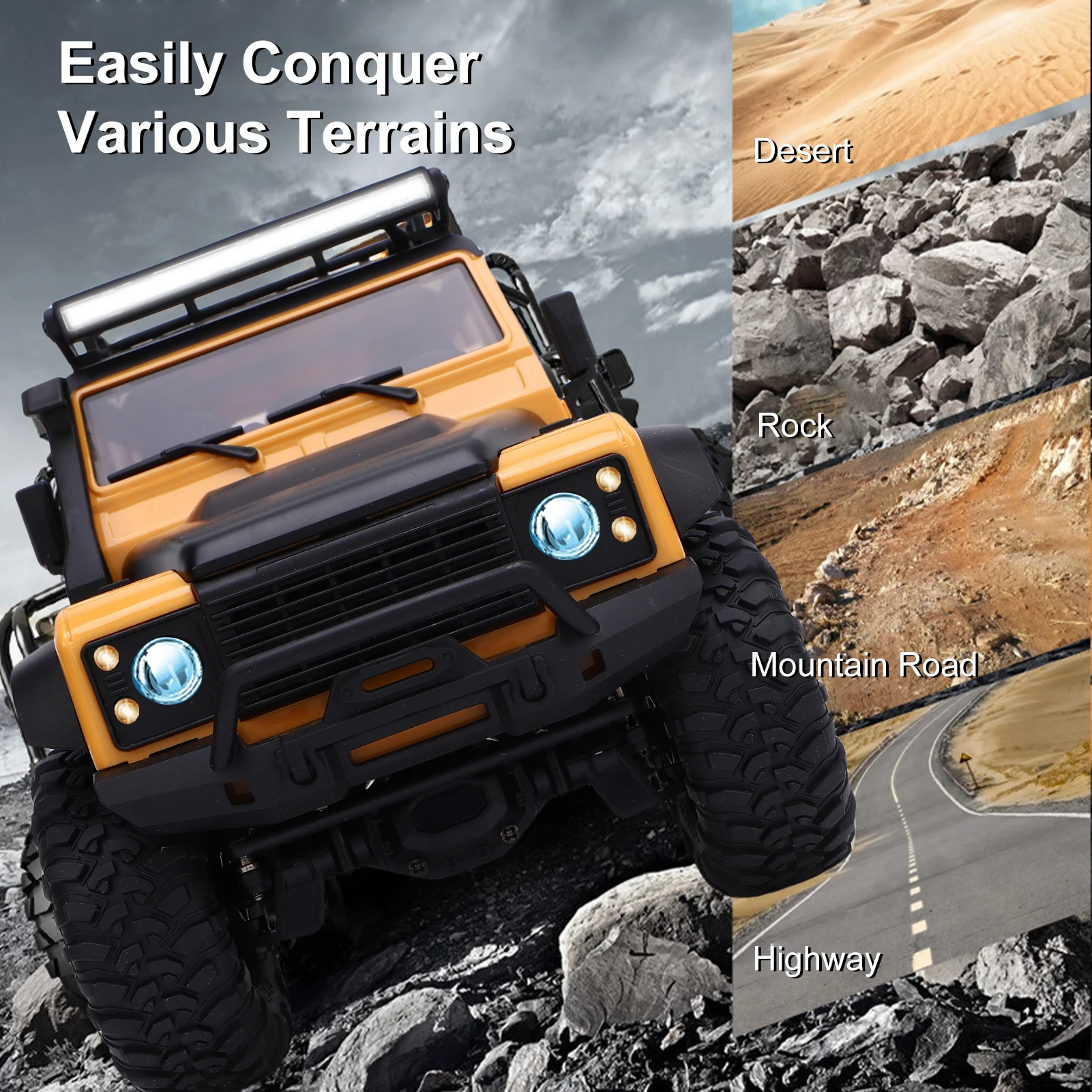 Carro de controle remoto, veículo off-road com tração nas quatro rodas de controle remoto de 2,4 GHz, caminhão de brinquedo elétrico todo-o-terreno, adulto e infantil