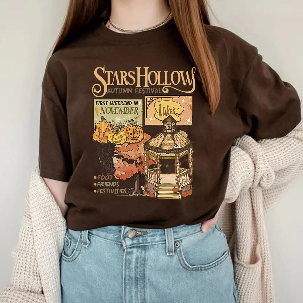 Vintage Stars Hollow T-Shirt Gilmore TV-Shirt Luke's Diner Kaffee-Tee Halloween Kürbis Damen Herbst Festival Herbst-Shirts Tops – Detail 5