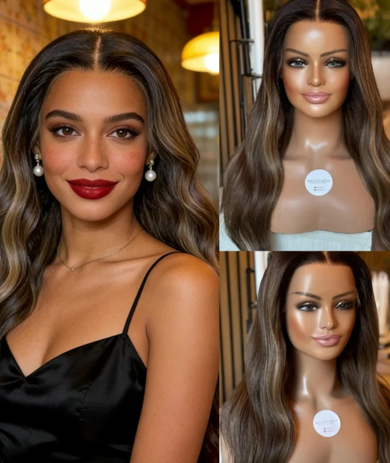 

Распродажа париков 2026: Синтетический парик с кружевной передней частью для косплея и повседневной носки, без клея, натуральный черный с коричневыми прядями, женские парики