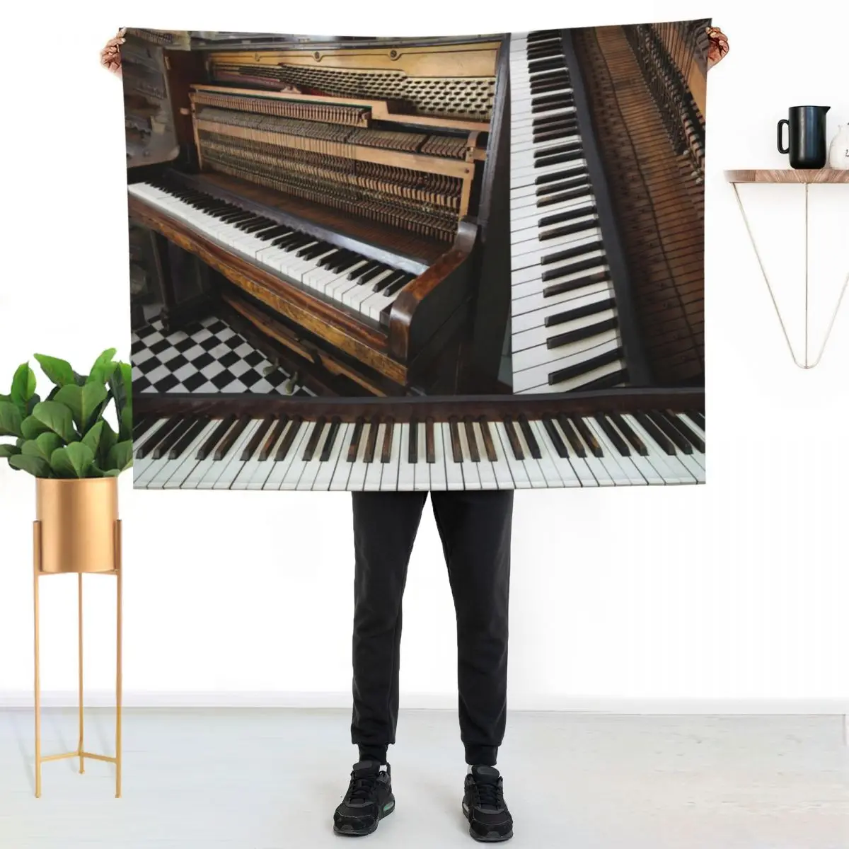 Piano montage, vintage musical instrument Throw Blanket Moving Luxury Brand Winter beds valentine gift ideas For Baby Blankets