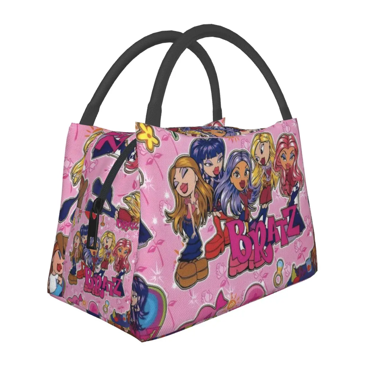 Portable Kawaii B-Bratz Letter Lunch Bag Food Thermal Box Durable Cooler Lunchbox with Shoulder Strap Picnic Bag Office