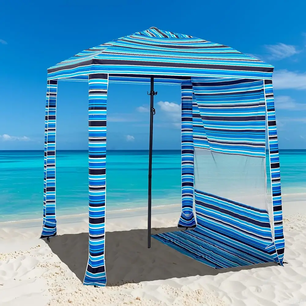 

Beach Cabana Upf 50+, 6'×6' Canopy, Easy Set Up And Take Down, Cool Cabana Beach Tent With Sand Pockets, Side Wall Shade Canopy