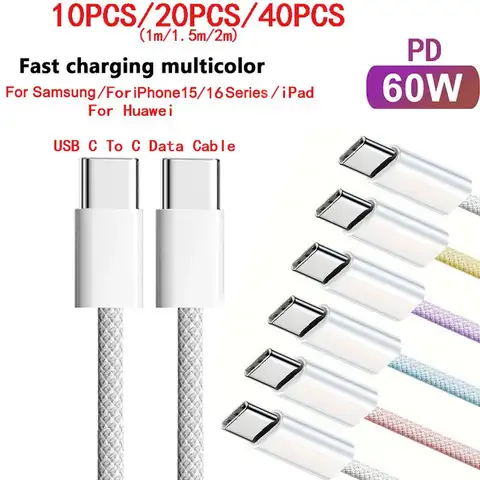 브레이드 PD60W 듀얼 USB C 타입에서 C 타입 고속 충전 휴대폰 데이터 케이블, 아이폰 15, 16, 삼성, 화웨이, 샤오미, 아이패드용, 2m