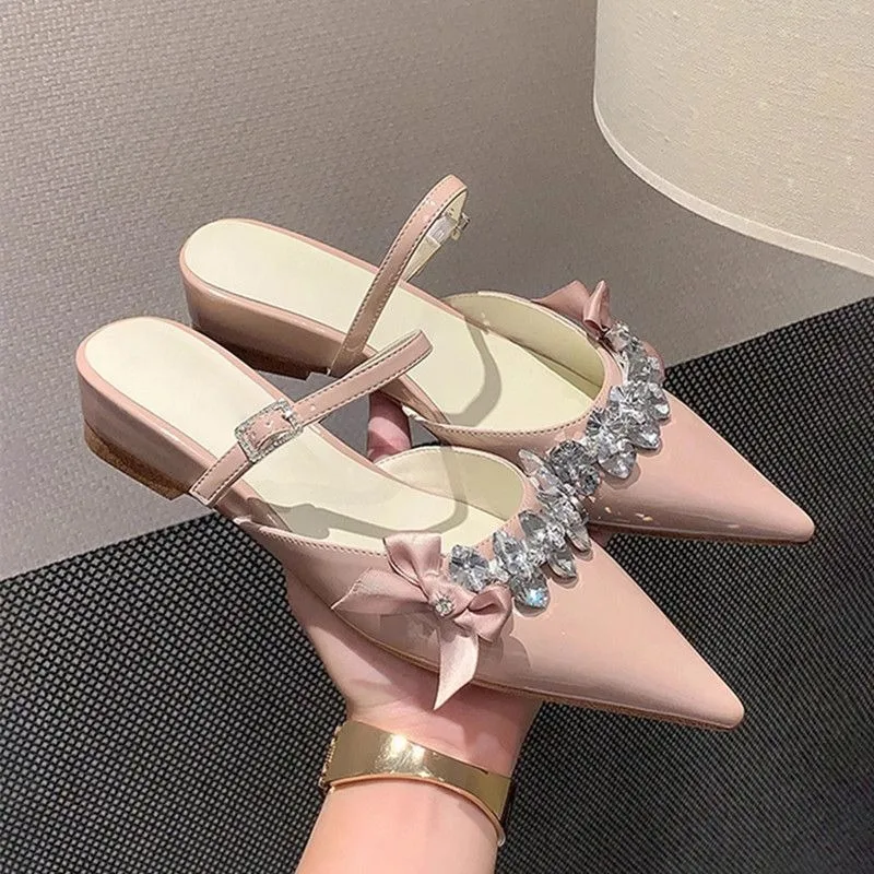 

Women's Mules Slippers Fashion Designer Pointed Toe Sandal Luxury Rhinestone Casual Slippers for Women Banquet Party Dress Shoes