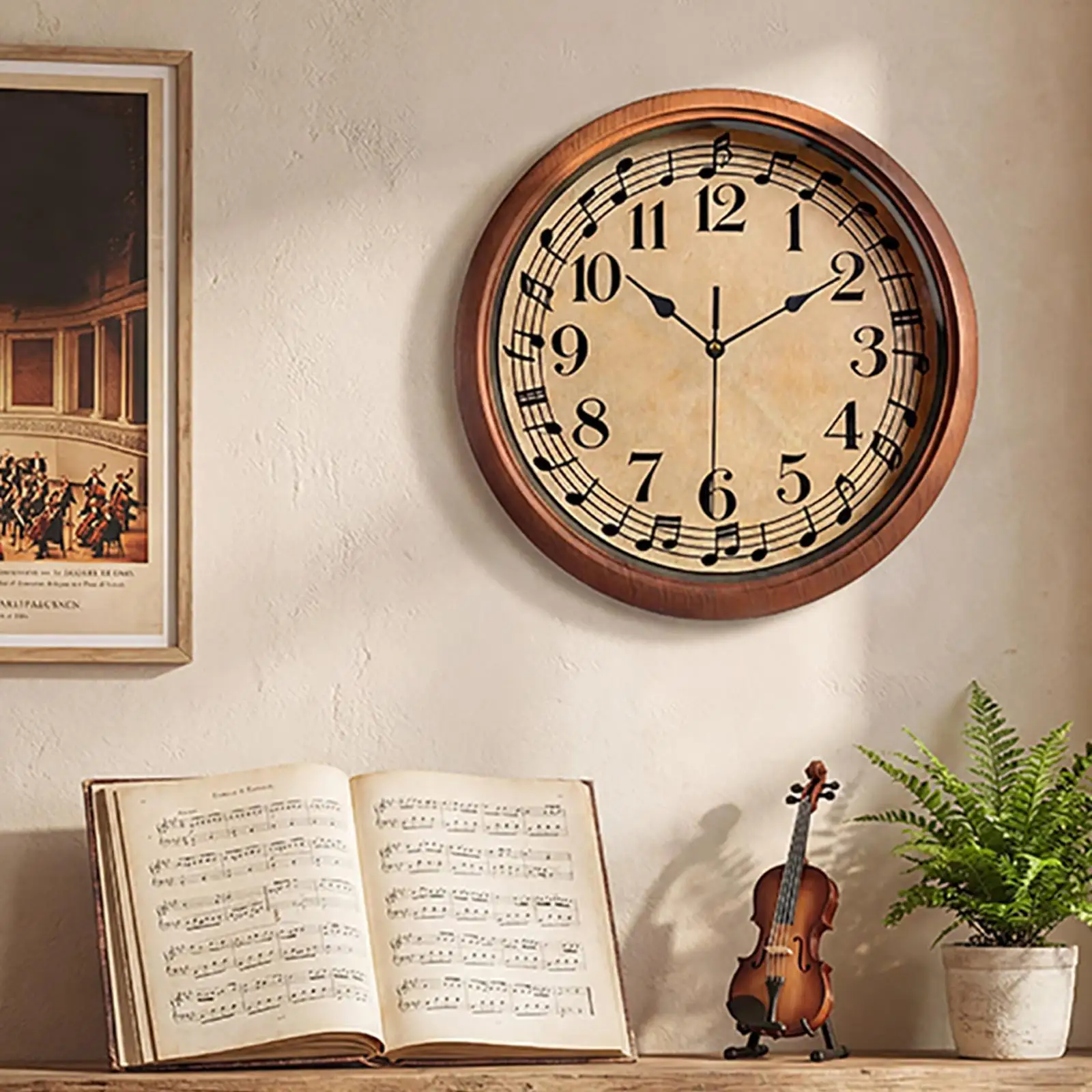 Modern Wall Clock Silent Music Note Design Non Ticking Art Decor Round Clock for Home Office