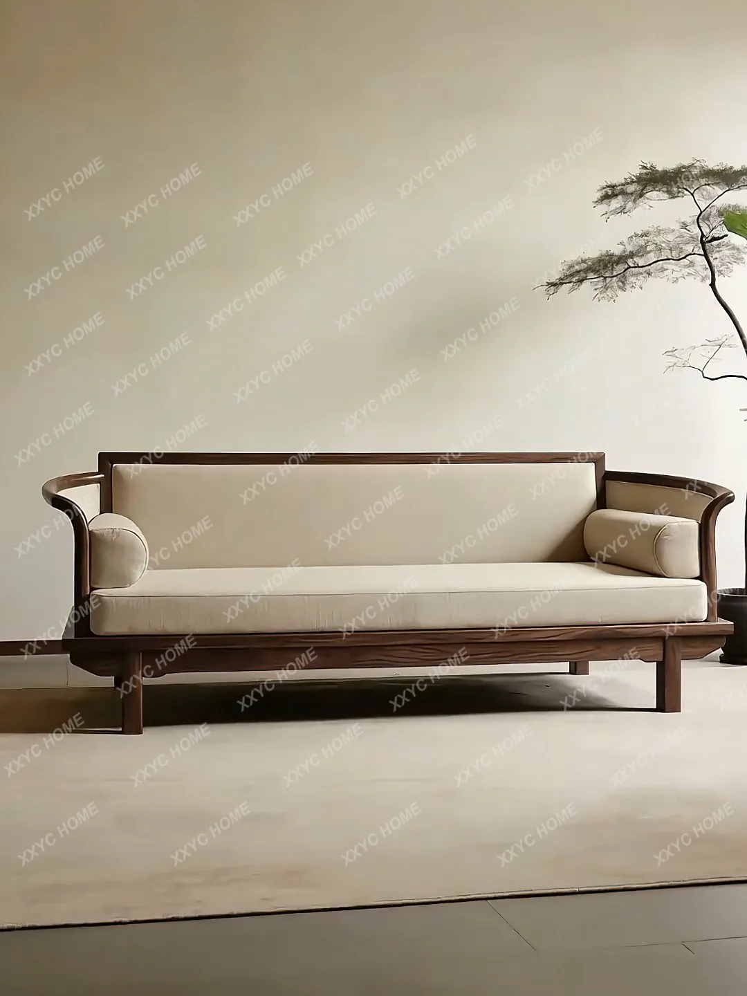 

Straight sofa Solid wood fabric three-person sofa