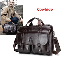 Mala De Couro Genuíno Para O Homem, Bolsa De Couro, Bolsa De Ombro Do Escritório Do Laptop, Mensageiro Do Trabalho De Negócios, Mala Lateral Crossbody