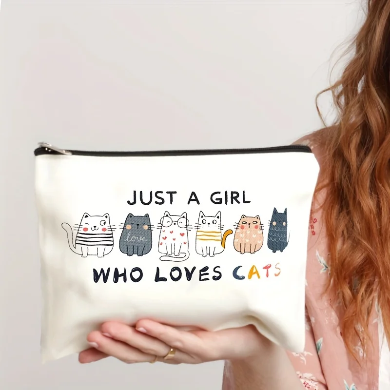 1pc Whimsical Cat Makeup Bag Compact Travel Cosmetic Case with Adorable Design, Durable Zipper Pouch and Portable Size 18x25cm