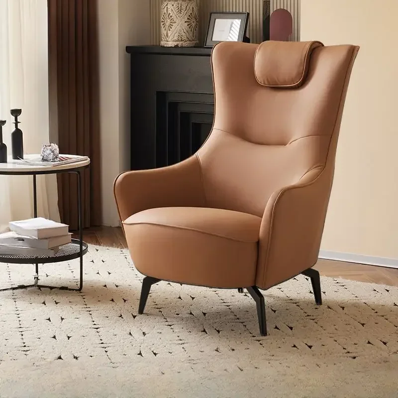 

Роскошный кожаный одноместный диван-кресло, современный минималистичный акцент с высокой спинкой для гостиной, балкона, ленивого тигра