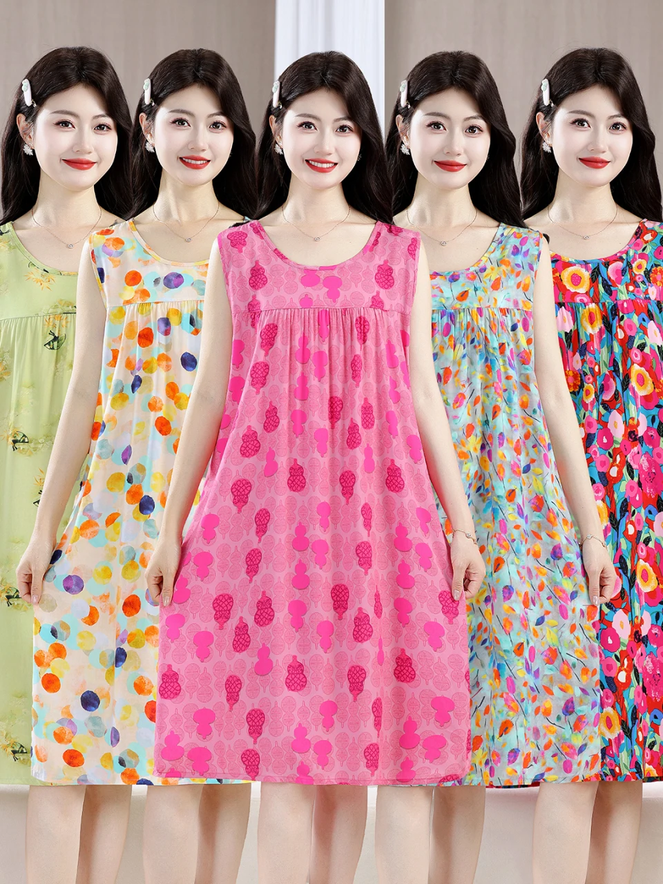 Summer Clothing Over 60 - Damen Baumwoll-Seiden-Kleid, ärmellos, mittellang, locker geschnitten,