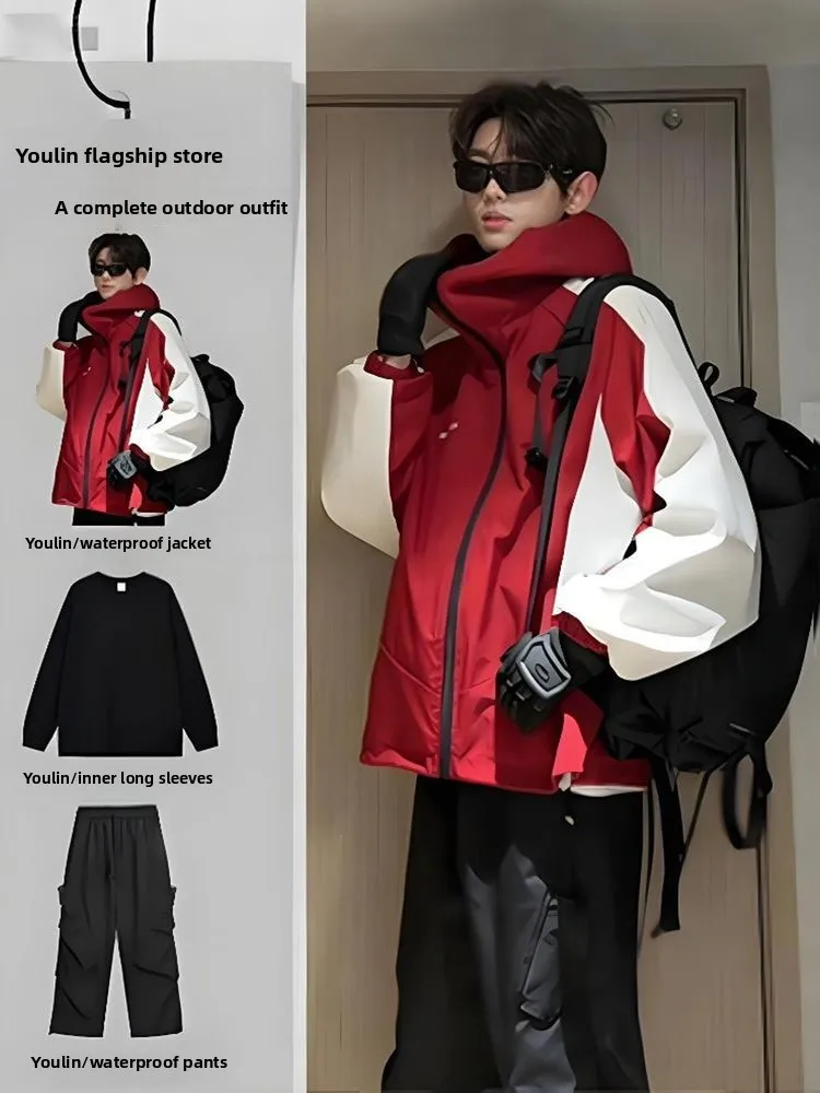 

Двусторонний мужской водонепроницаемый ветрозащитный комплект-ветровка American Sle Soft ell Jaet Spor: стильный и удобный наряд для подростков