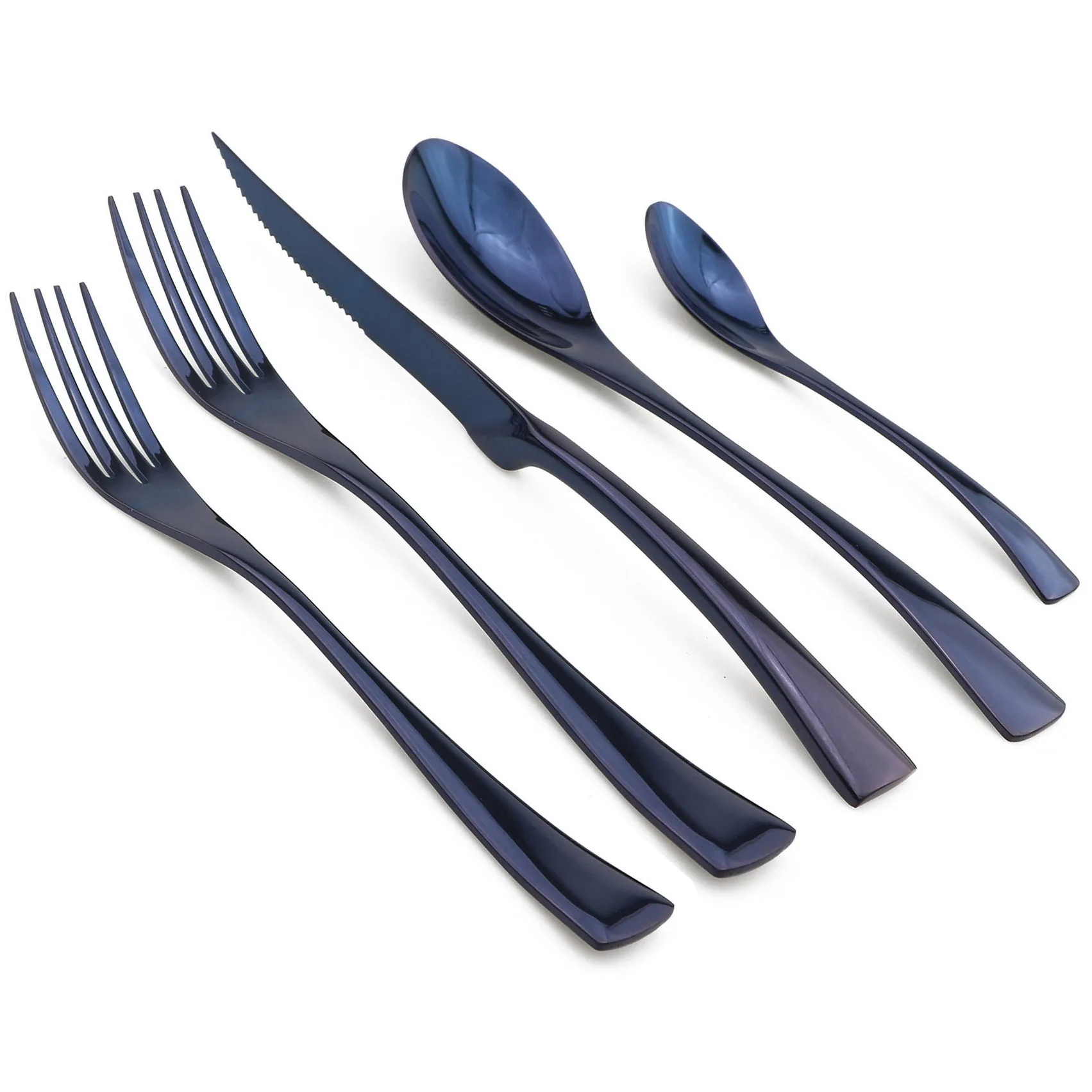 JANKNG 30Pcs Cutlery Sets Stainless Steel Black Dinnerware Serrated Sharp Steak Knife Tableware Mirror Flatware Dropship