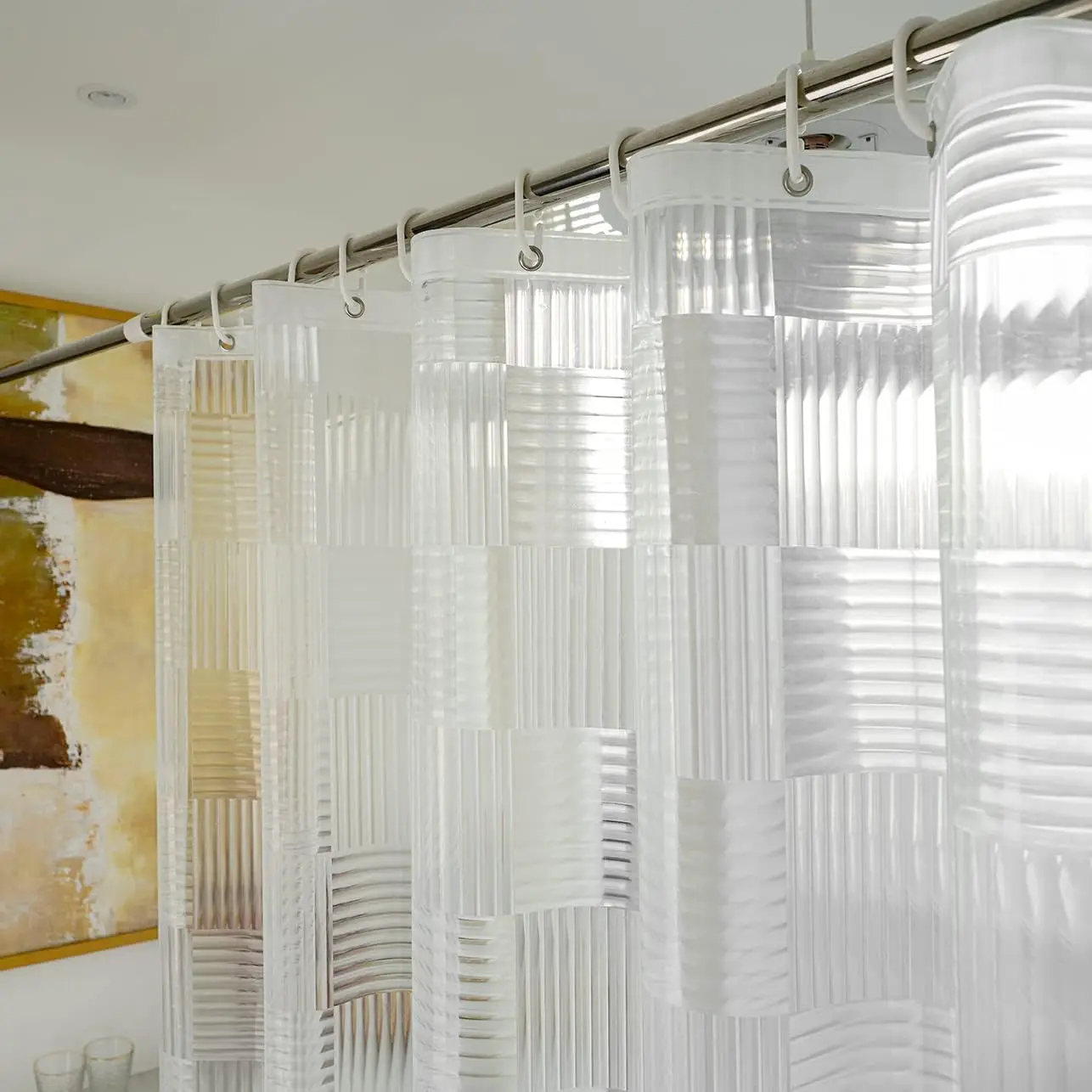 

Clear Shower Curtain 72x72 Inches, Heavy Duty EVA Waterproof Liner with 3 Magnets, Geometric 3D Pattern