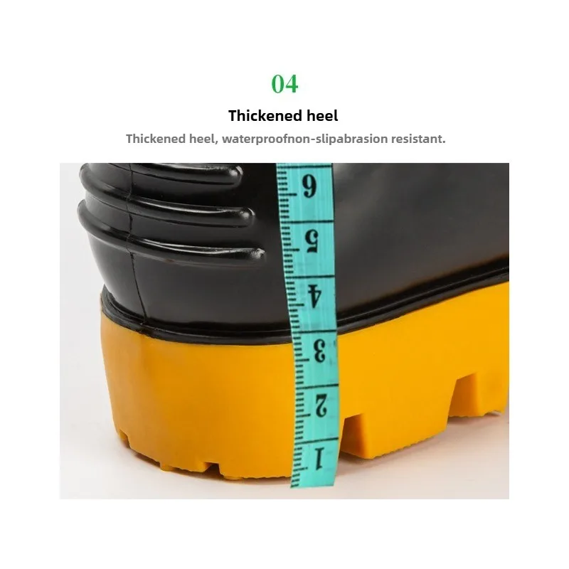 أحذية أمان للرجال أحذية المطر البلاستيكية، غير قابلة للانزلاق، مقاومة للماء، سوداء، سميكة ومقاومة للاهتراء Zapatos De Seguridad De Hombre #5