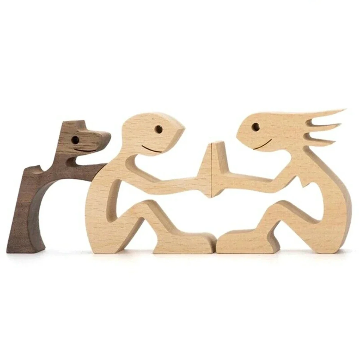 Desktop Family Puppy Wood Dog Craft Figurine Table Ornament Carving Model Home Office Decoration Pet Sculpture Christmas Gift