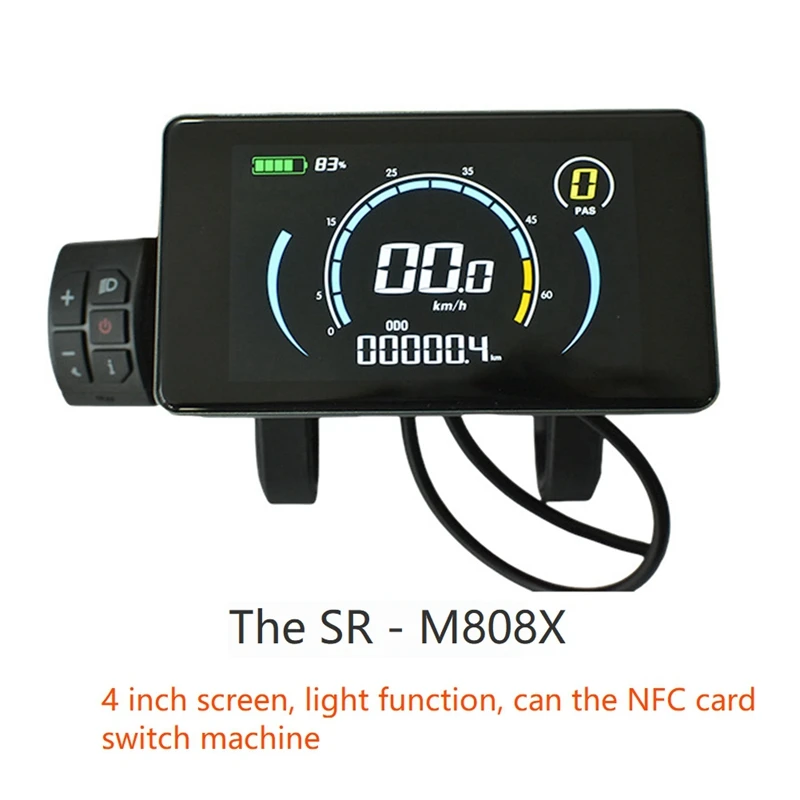 Electric Bike Colorful 808 LCD Display Meter 24V-72V Connection Plug Ebike Intelligent Display