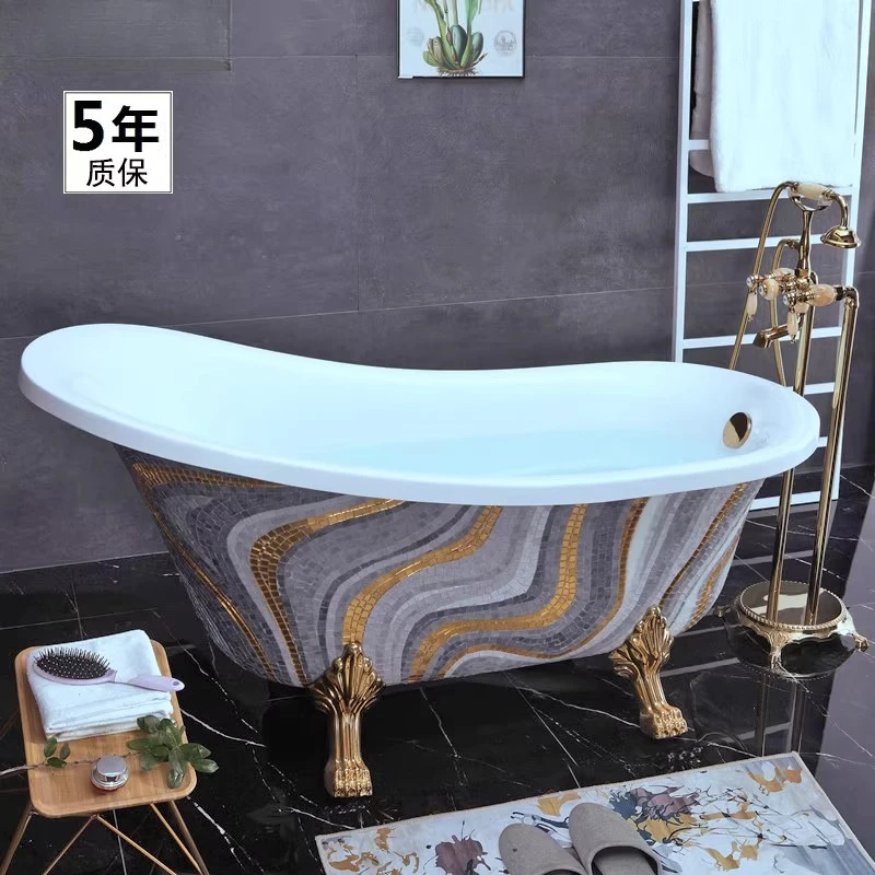 

Napoli European pearlescent mosaic princess freestanding acrylic beauty salon retro large bathtub with feet