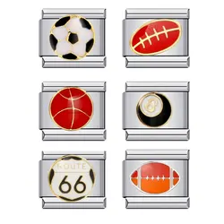 Semkeiyee Football Basketball Rugby Billiards Sport Charm Link Bracelet Fit 9mm Italian Bracelet Bangle Making DIY Jewelry Gift