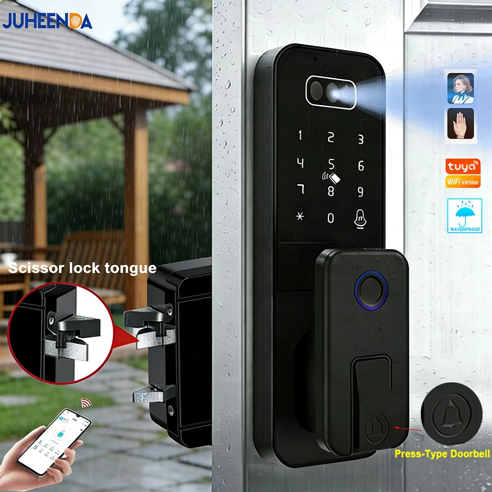 

Outdoor Tuya WiFi Smart Fingerprint Door Lock With Doorbell Password Card Palm Unlock Waterproof Face Recogntion Security Lock