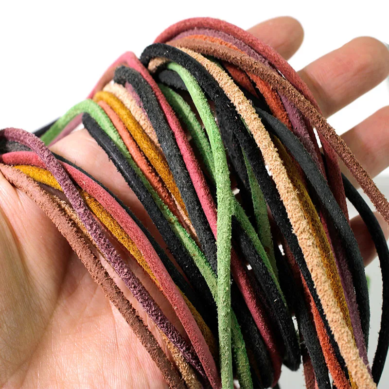 2 Meter 3mm Suede Genuine Cow Leather Cord Rope Round Leather Strap String for DIY Bracelet Necklace Jewelry Making Accessories
