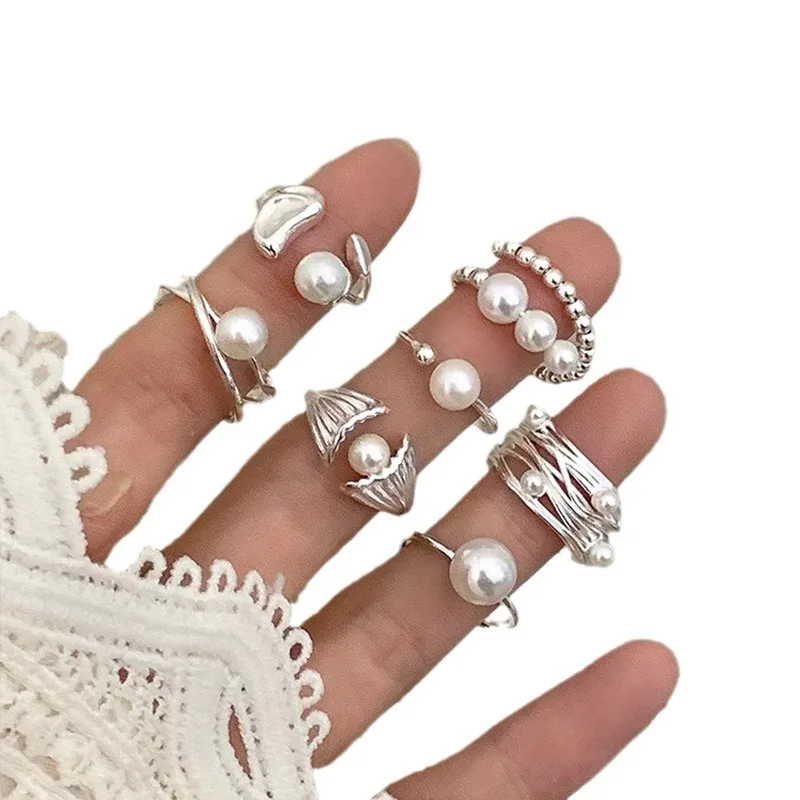 PANJBJ 925 Sterling Silber Perle Unregelmäßigen Ring für Frauen Shell Überlappende Hohl Süße Design Schmuck Geschenk Dropshipping – Detail 11