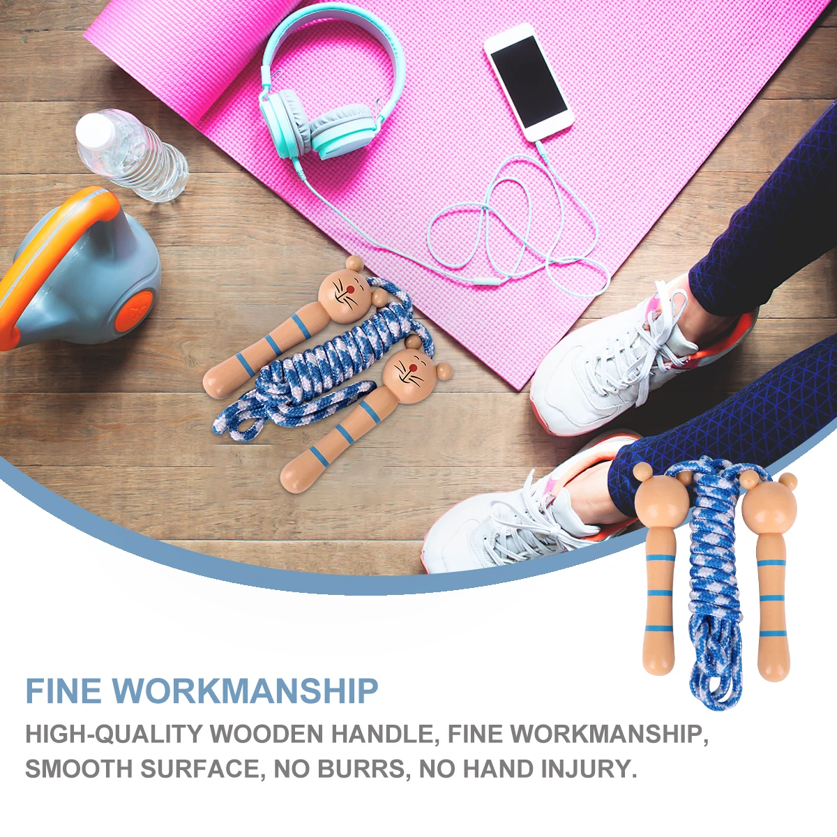 

2 Pcs Children's Skipping Rope Cartoon Jumping Ropes Wooden Handle Beige Student