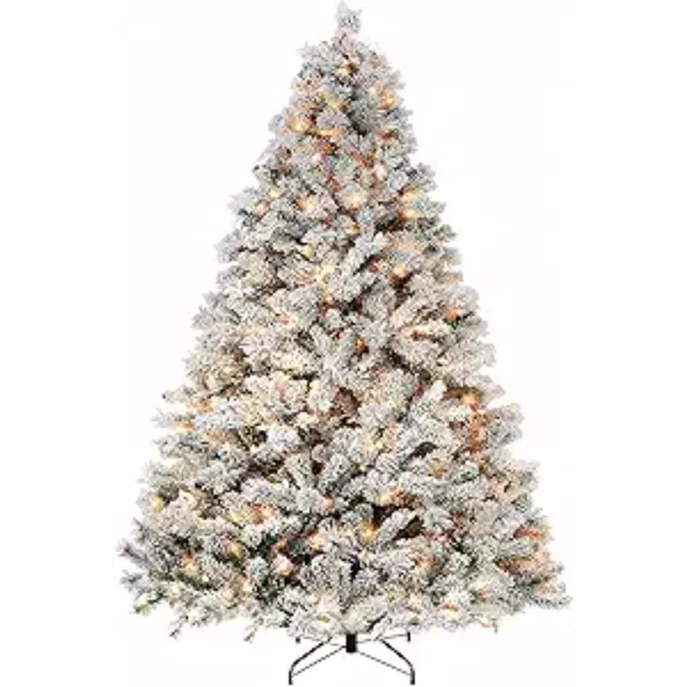 

Christmas Tree 7.5 Ft Snow Flocked with Pine Cones, Artificial Wih 450 Warm White Lights, 1446 Tips, Metal Stand Christmas Tree