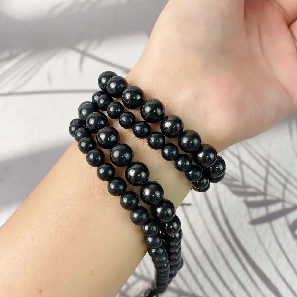 6MM 8MM Black Russia Shungite Beads Schungite Bracelet Real Natural Crystal Bead Stones For Jewelry Health Healing Fengshui