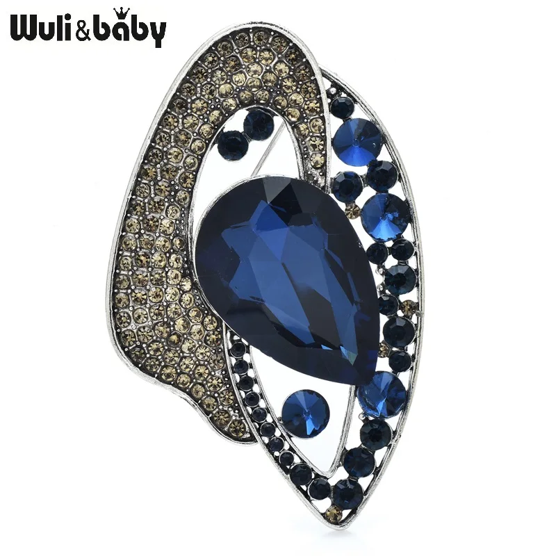 Wuli&baby Crystal Waterdrop Flower Brooches For Women 4-color Elegant Geometric Flowers Party Office Brooch Pins Gifts