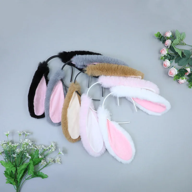 Cute Lop Bunny Ears Furry Headband for Women Girls Lolita Cosplay Rabbit Ears Hairband Lovely Halloween Party Hair Accessories