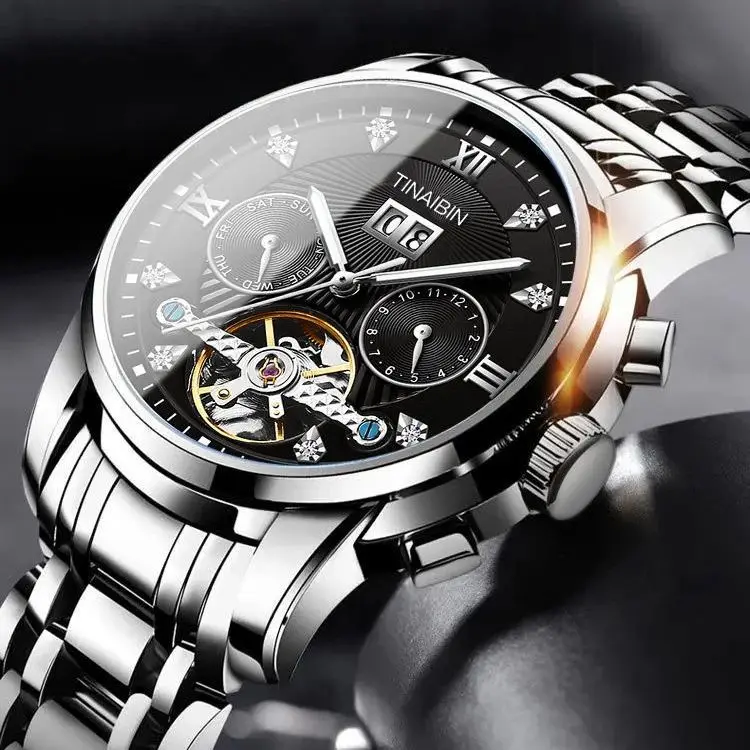 Imagem -05 - Tinabin-top Hollow Tourbillon Relógios de Pulso Mecânicos para Homens Relógio de Aço Inoxidável Business Ver Grande Dial Bar