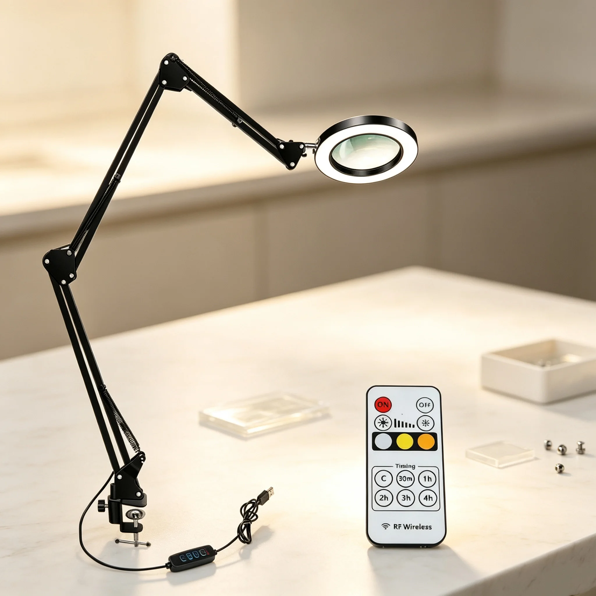 2026 Smart Remote control 3-section magnifying glass with 3 Colors LED Lights Reading Table Lamp for Welding Repair Close Work