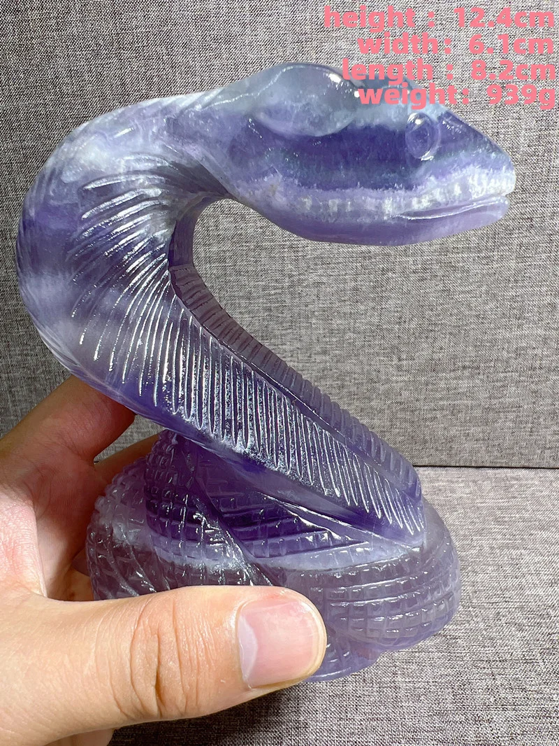 Natural Fluorite Snake  Free Form Crystal QuartzSea Stone Mineral Madagascar Healing Palm Workmanship Ornament Carving Chip