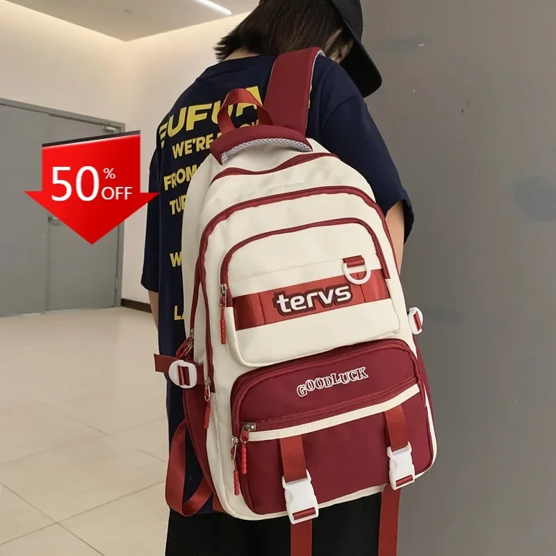 

2024 New Fashionable High-face Contrast Color Schoolbag Small Fresh Backpack Ins Style Large Capacity Light Waterproof Back