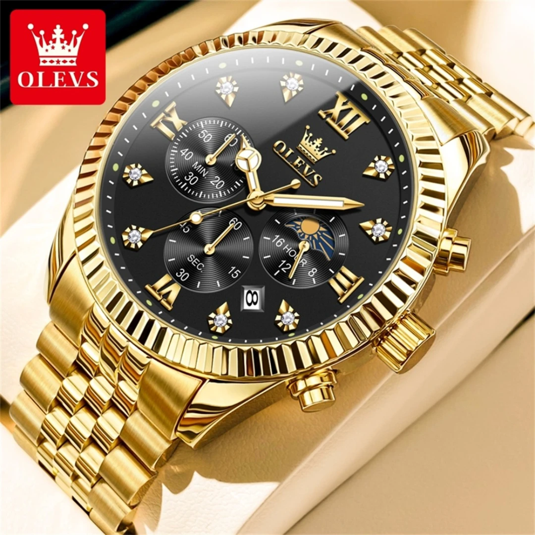 OLEVS 2932 Fashion Quartz Watch Gift Stainless Steel Watchband Round-dial Wristwatch Calendar Luminous Small second