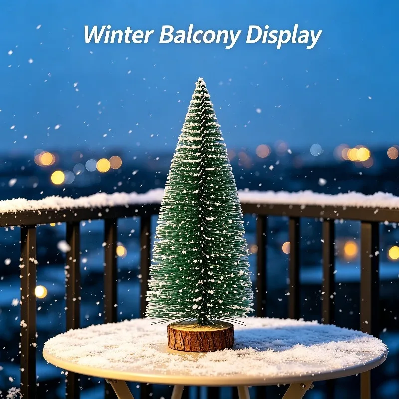 Mini Snowy Artificial Christmas Tree Tabletop Desktop Decor Wooden Base Xmas Holiday Home Car Office Party Ornament Decoration