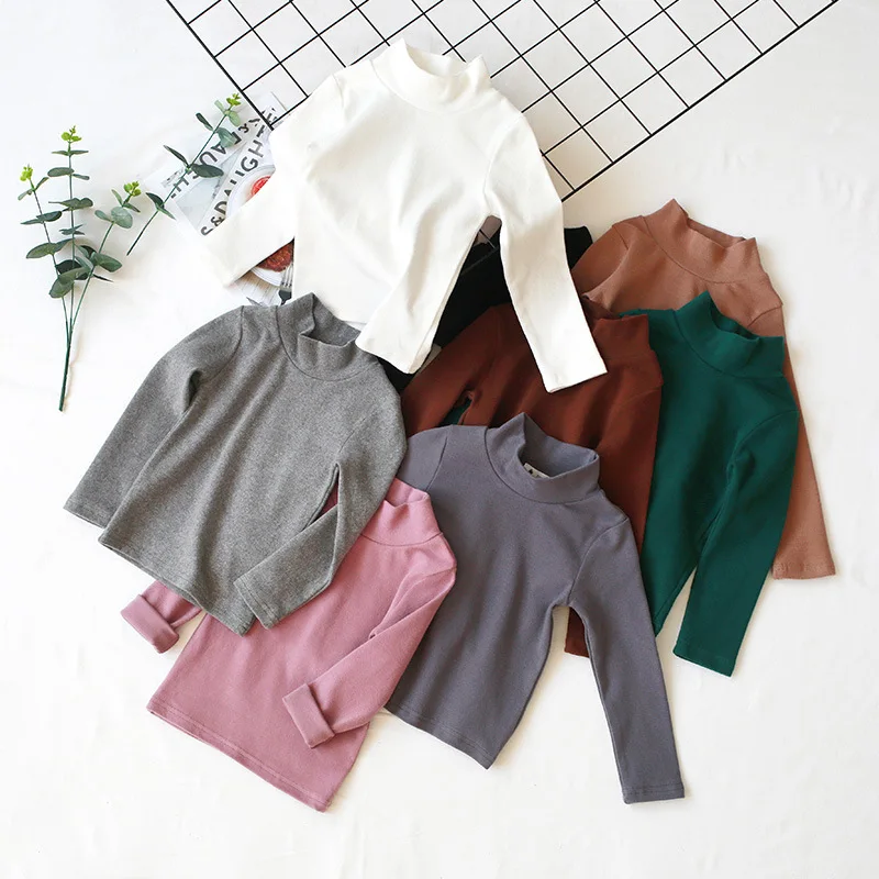 

Kids' Autumn Winter Versatile Long Sleeve Tees Solid Boys Girls Turtleneck Fleece Lined T-Shirts Toddler All Match Undershirts