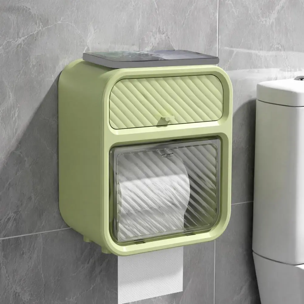 Punch Free Toilet Paper Dispenser Bathroom Tissue Box with Storage Shelf Wall Mounted Waterproof Toilet Paper Holder for Rolls view 4