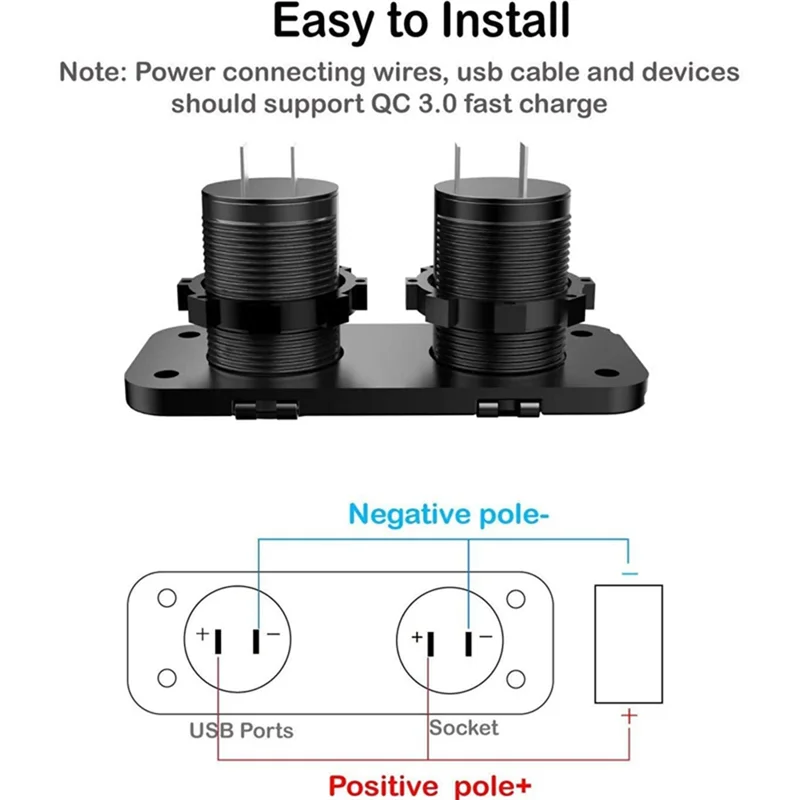 12V USB Type-C and QC3.0 Car USB Port Outlet Charger Socket Charging Port for Car Marine Boat USB Car Socket