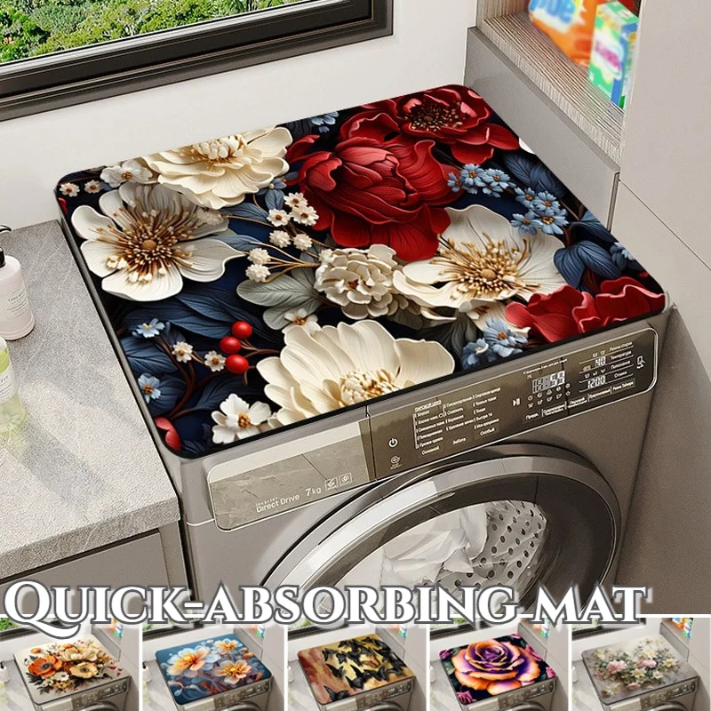 

Quick Dry Washing Machine Cover Mat Absorbent Non Slip Silica Gel Grid Pad for Front Load Washer Dust Protection Waterproof Base