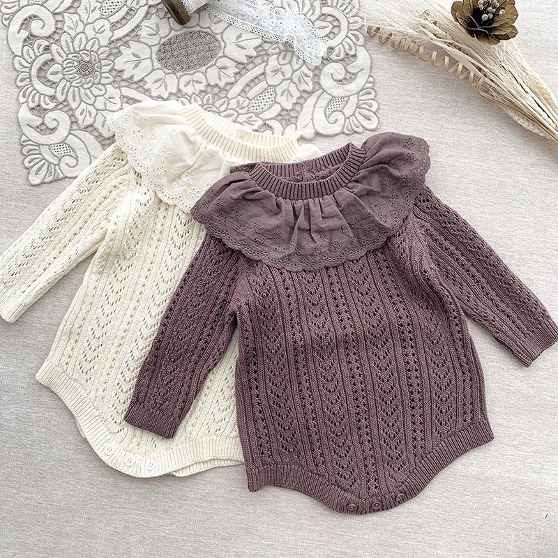 Autumn Infant Baby Girls Rompers Baby Girl Long Sleeve Hollow Out Knit Jumpsuit Newborn Kids Baby Girl Clothing Rompers