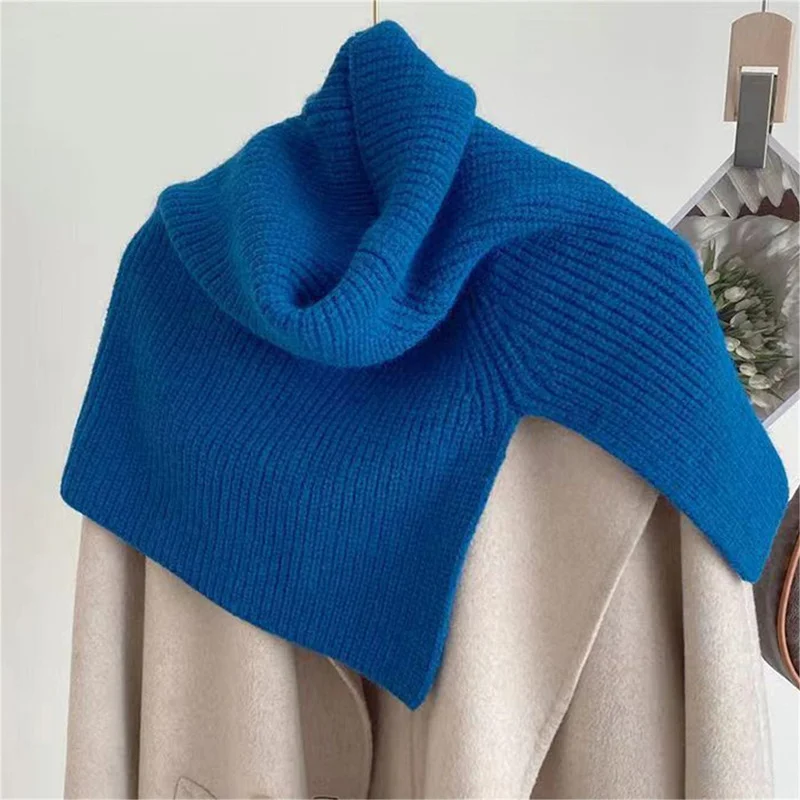 Women Scarf Autumn Winter Warm Sweater On Top Shawl High Neck Versatile Knit Solid Color Korean Stylish Split Scarfs ﻿﻿﻿