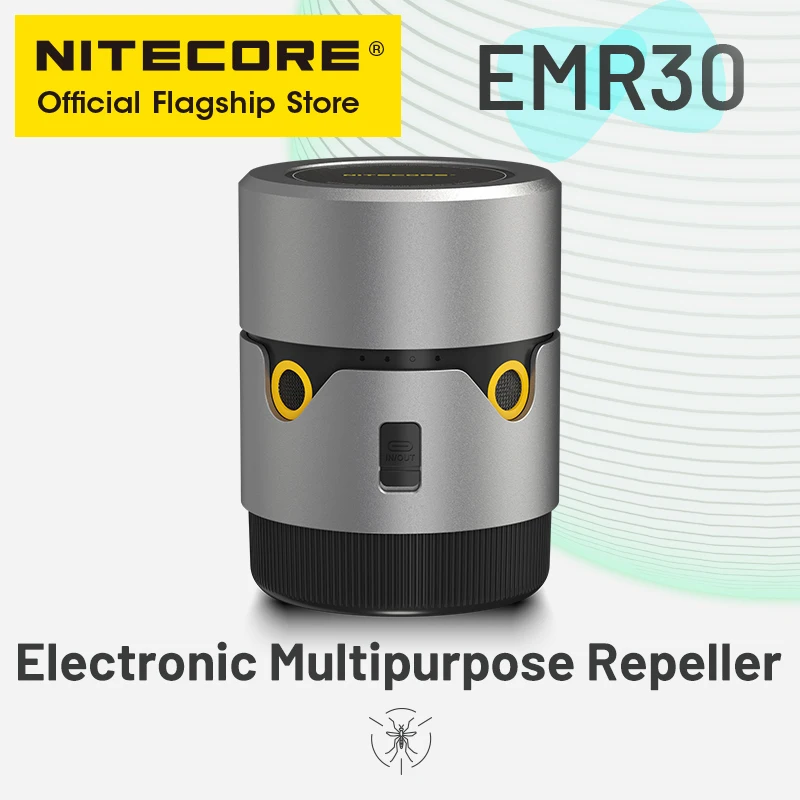 Repelente de mosquitos portátil NITECORE EMR30 20 pies 360 °   Banco de energía repelente de ultrasonido para cucarachas y ratas, 18W, para acampar,