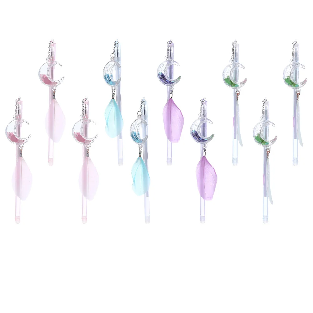 10 قطعة أقلام الأسطوانة القمر الأسود الملء الكتابة السلس لا تسرب البلاستيك للمدرسة مكتب امتحان القرطاسية هلام القلم #5